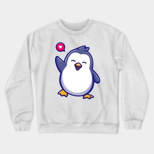 Cute Penguin Waving Hand Cartoon Crewneck Sweatshirt